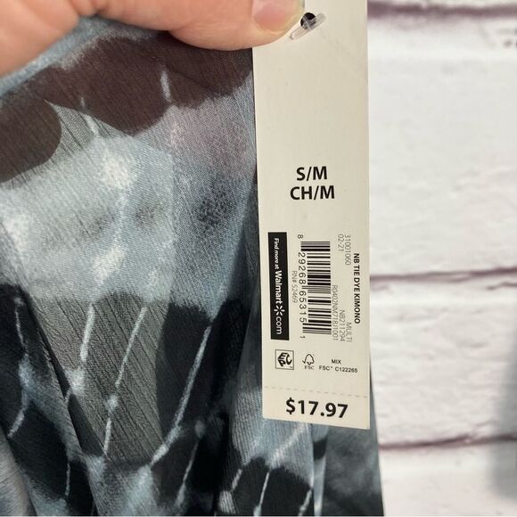 No Boundaries Cover Up SZ S Black Gray Tie Dye Kimono Waist New Swim Beach Sheer - Picture 4 of 10